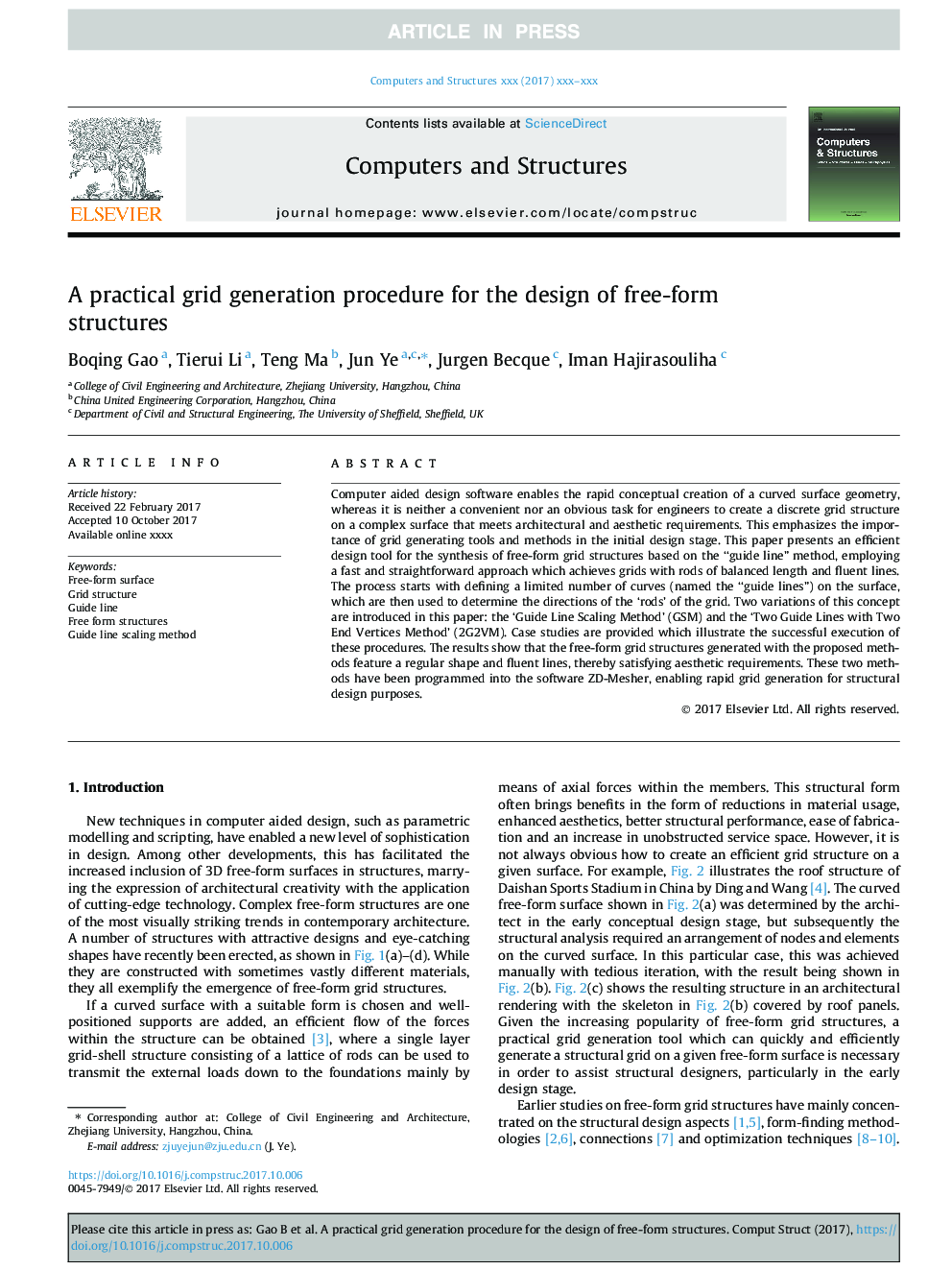 A practical grid generation procedure for the design of free-form structures