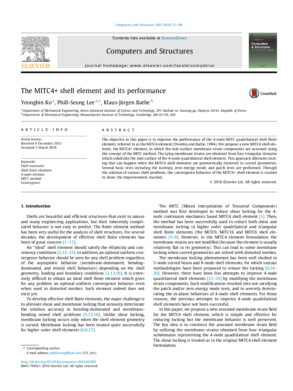 The MITC4+ shell element and its performance