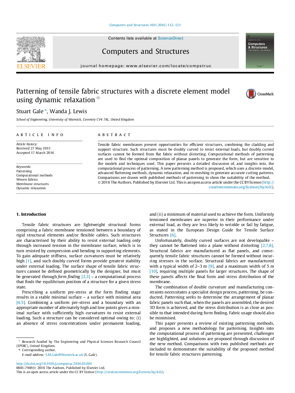 Patterning of tensile fabric structures with a discrete element model using dynamic relaxation