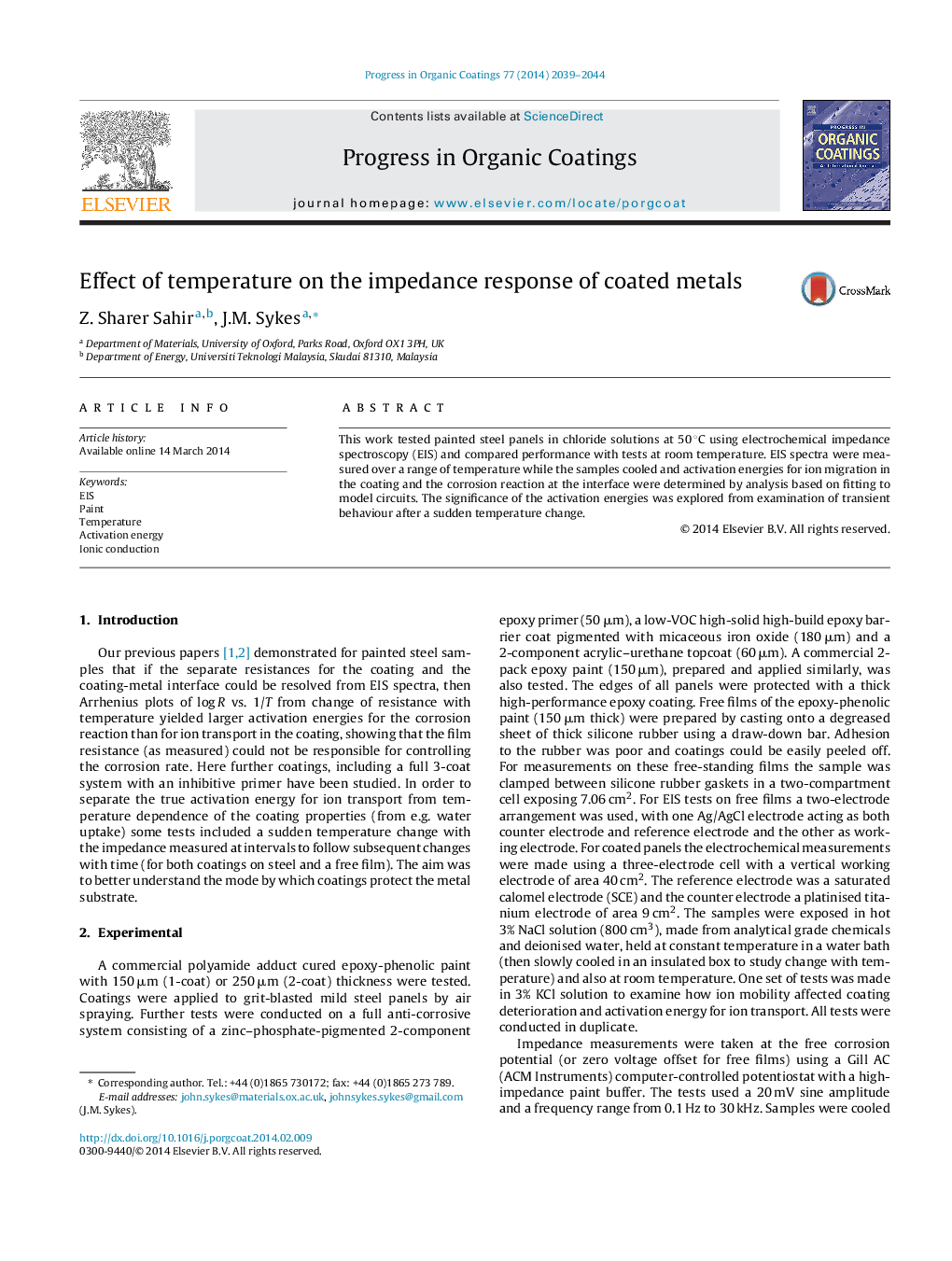 Effect of temperature on the impedance response of coated metals