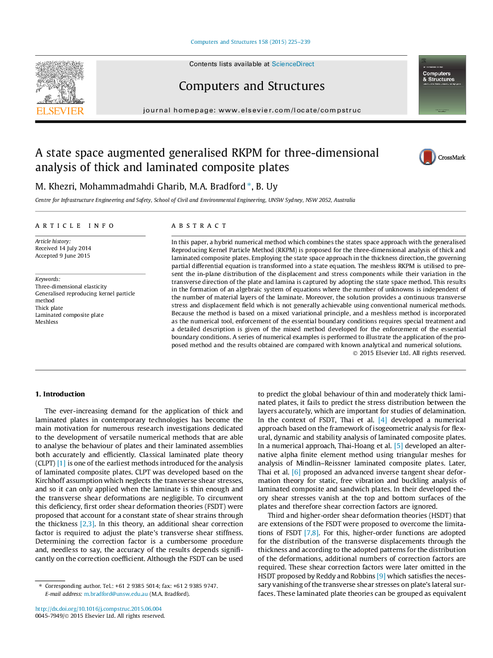 A state space augmented generalised RKPM for three-dimensional analysis of thick and laminated composite plates