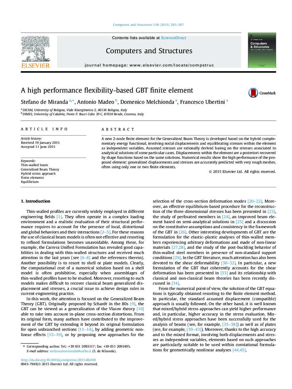 A high performance flexibility-based GBT finite element