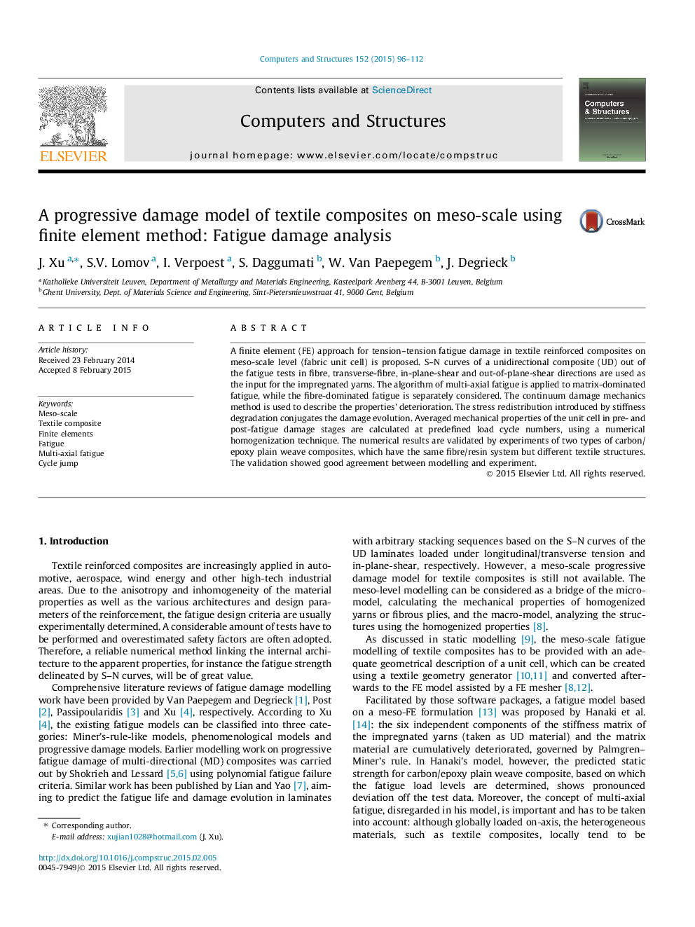 A progressive damage model of textile composites on meso-scale using finite element method: Fatigue damage analysis