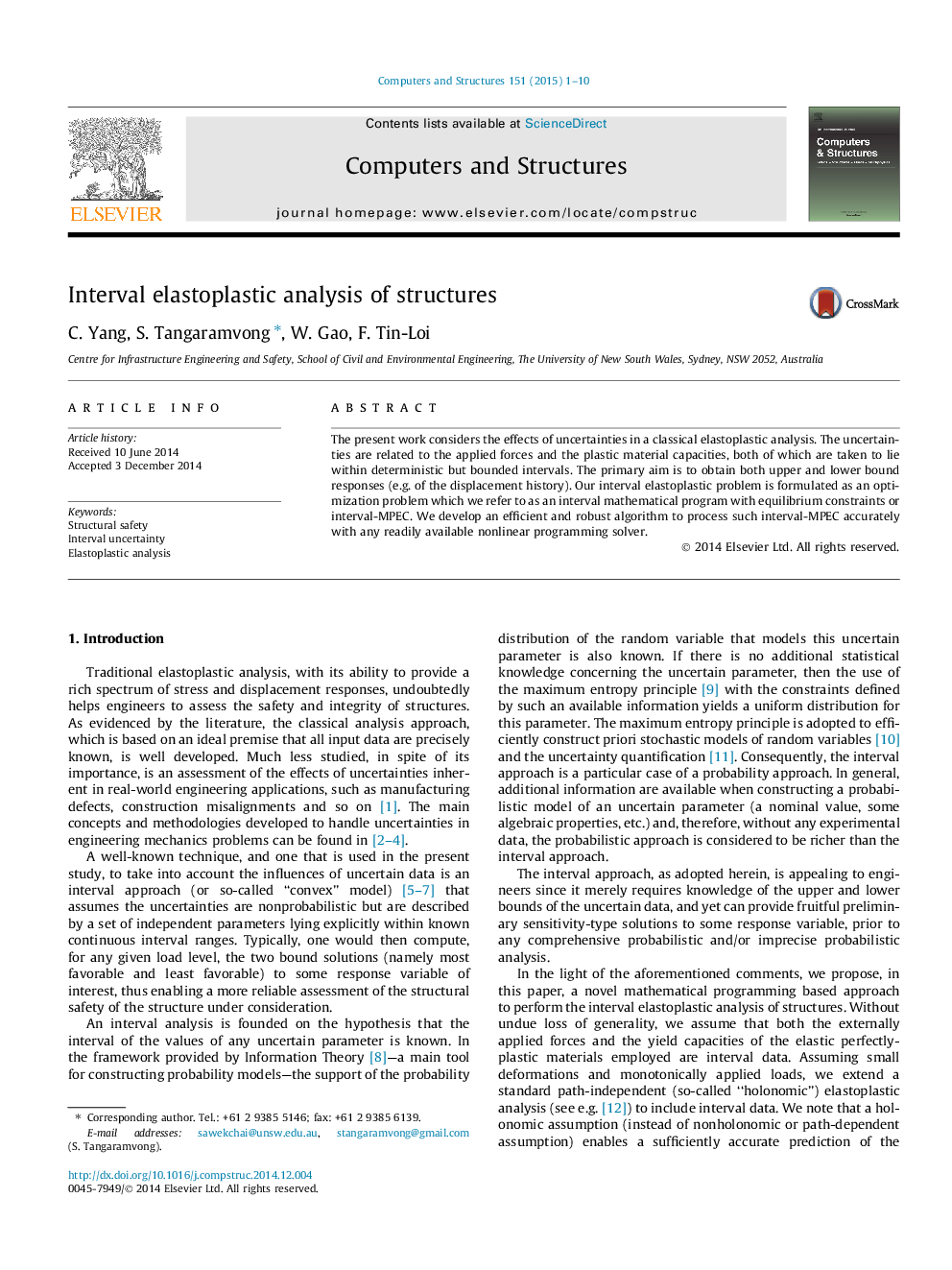 Interval elastoplastic analysis of structures