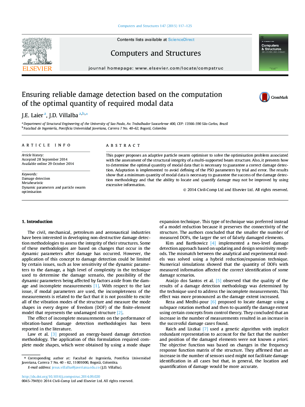 Ensuring reliable damage detection based on the computation of the optimal quantity of required modal data