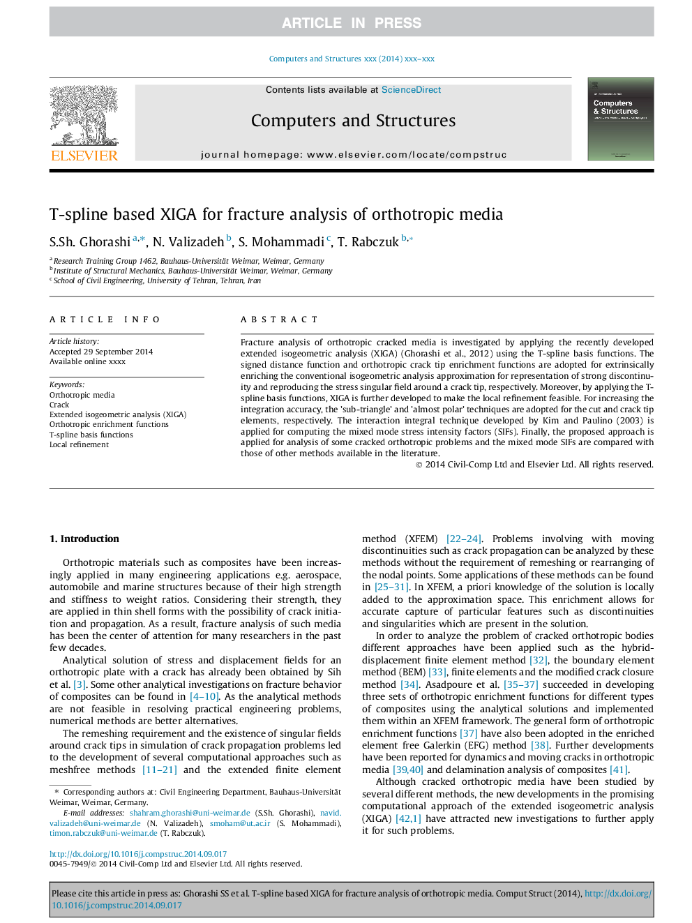 T-spline based XIGA for fracture analysis of orthotropic media