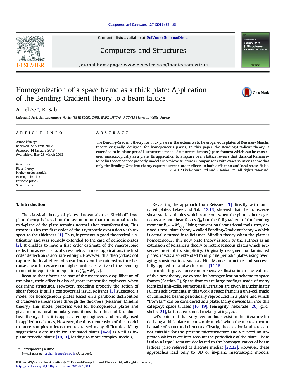 Homogenization of a space frame as a thick plate: Application of the Bending-Gradient theory to a beam lattice