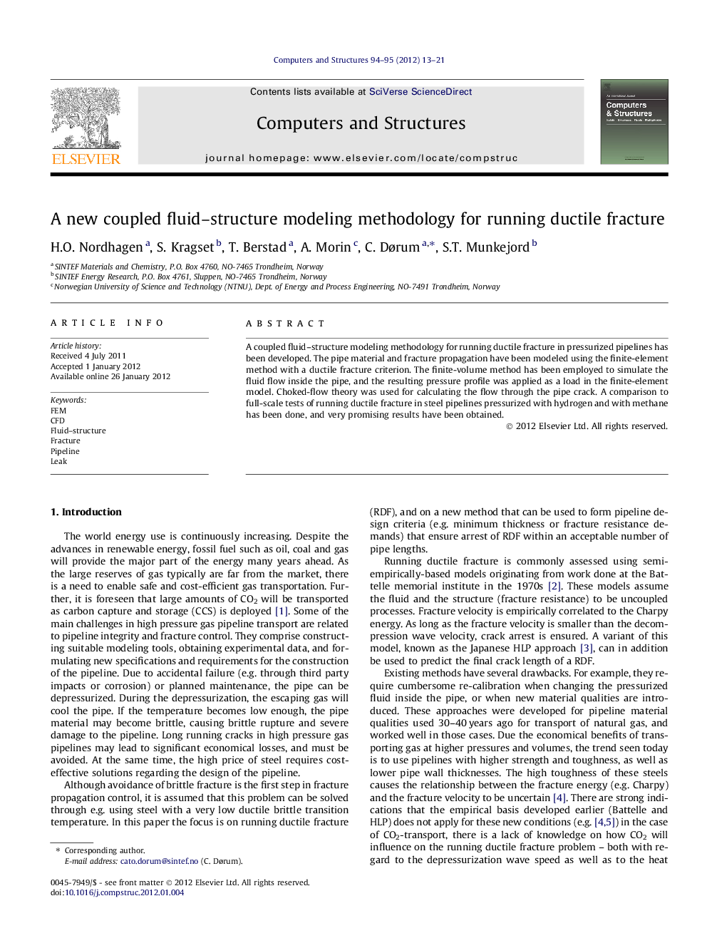 A new coupled fluid-structure modeling methodology for running ductile fracture