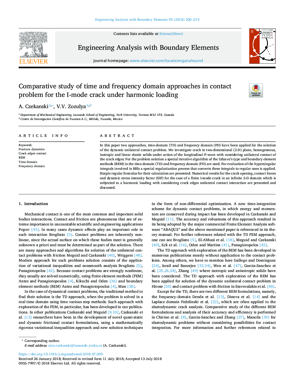 Comparative study of time and frequency domain approaches in contact problem for the I-mode crack under harmonic loading