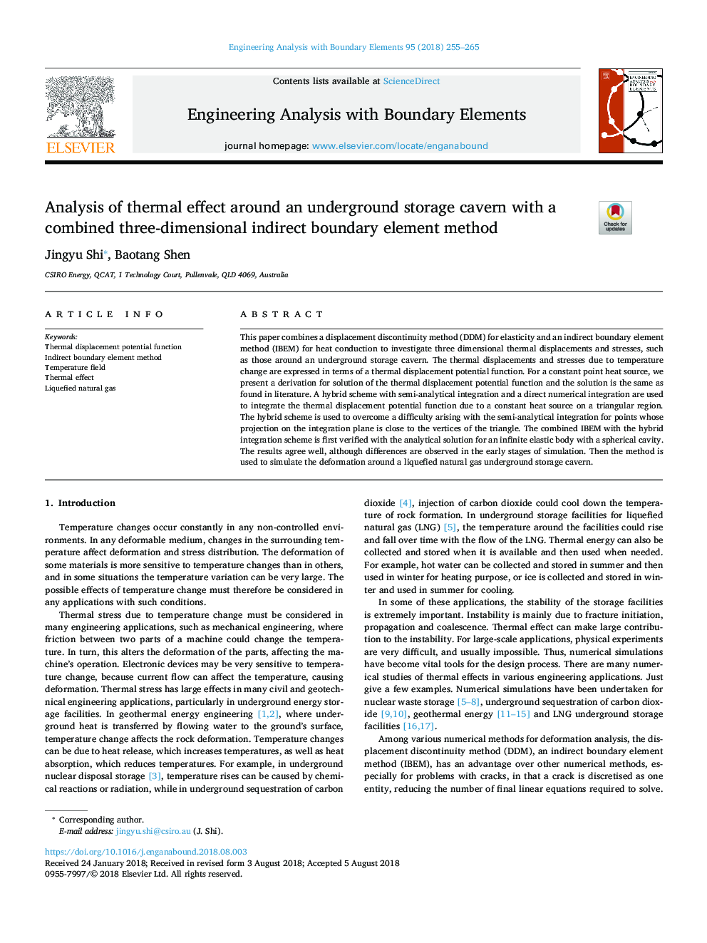 Analysis of thermal effect around an underground storage cavern with a combined three-dimensional indirect boundary element method