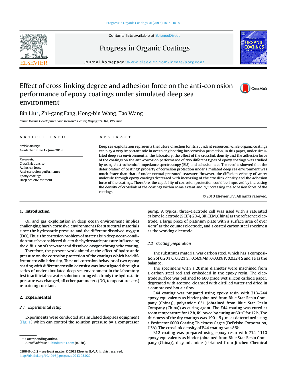 Effect of cross linking degree and adhesion force on the anti-corrosion performance of epoxy coatings under simulated deep sea environment