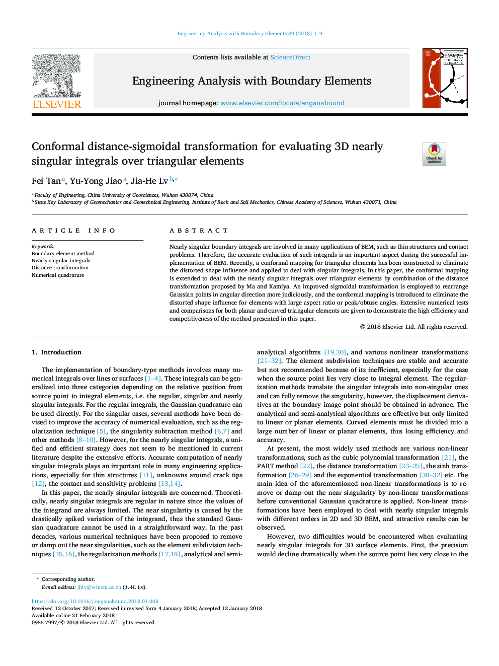 Conformal distance-sigmoidal transformation for evaluating 3D nearly singular integrals over triangular elements