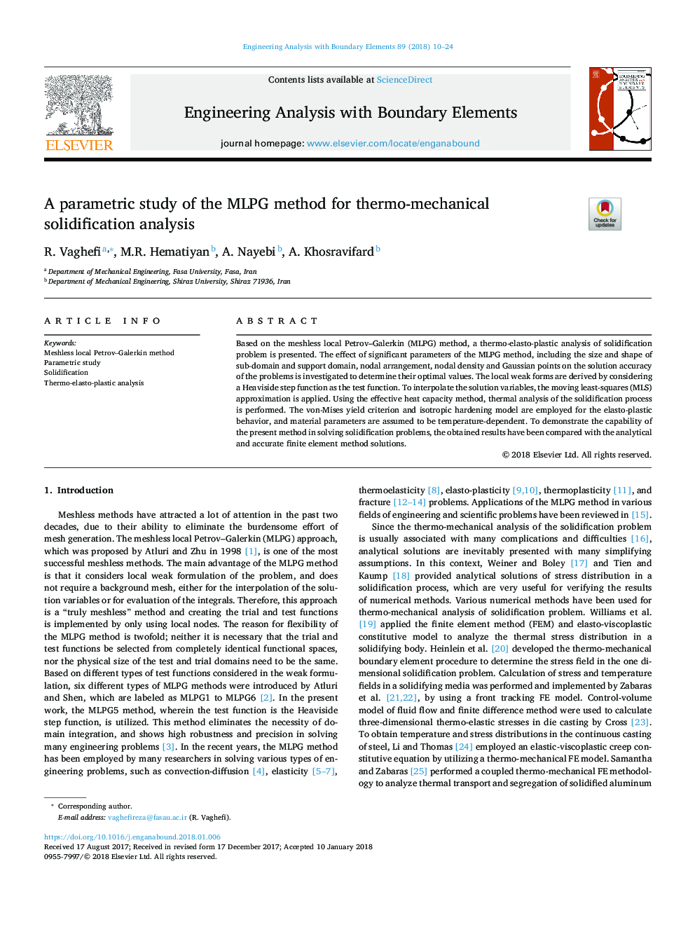 A parametric study of the MLPG method for thermo-mechanical solidification analysis