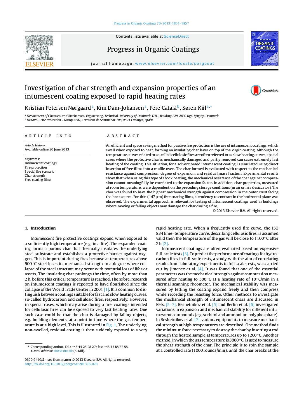 Investigation of char strength and expansion properties of an intumescent coating exposed to rapid heating rates