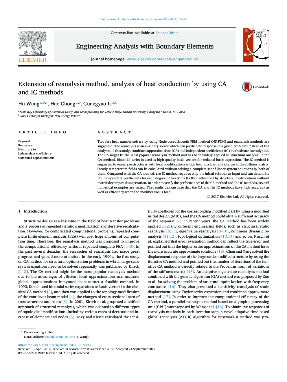 Extension of reanalysis method, analysis of heat conduction by using CA and IC methods