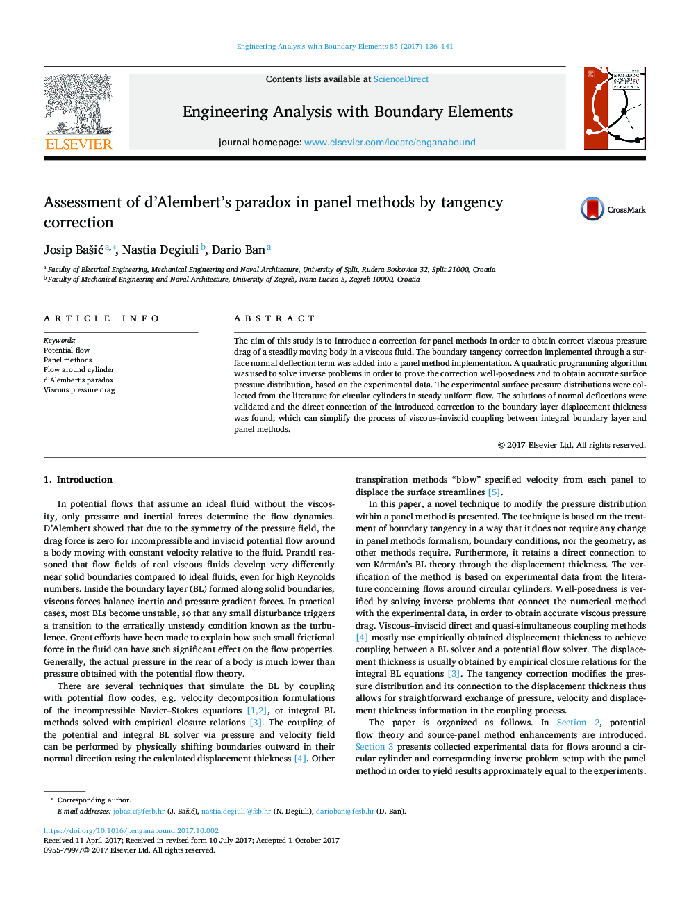 Assessment of d'Alembert's paradox in panel methods by tangency correction