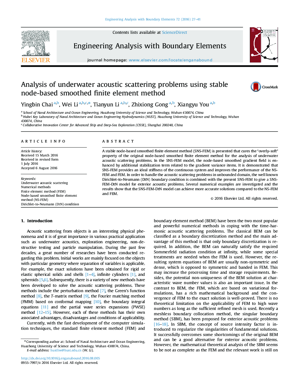 Analysis of underwater acoustic scattering problems using stable node-based smoothed finite element method