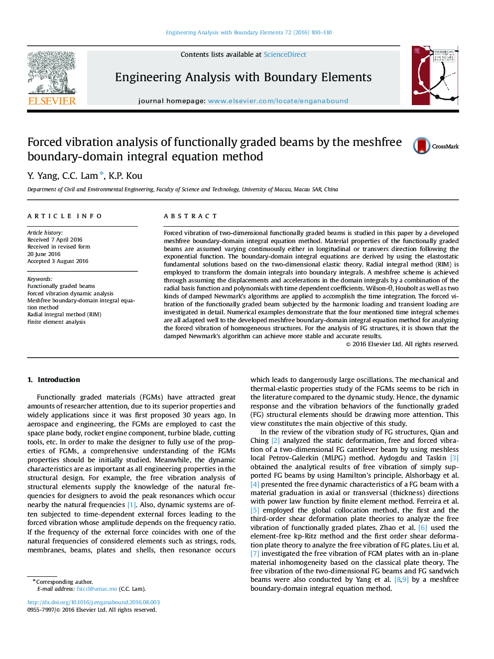 Forced vibration analysis of functionally graded beams by the meshfree boundary-domain integral equation method