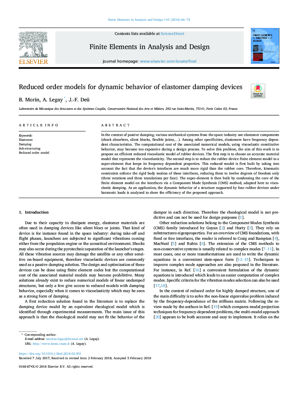 Reduced order models for dynamic behavior of elastomer damping devices