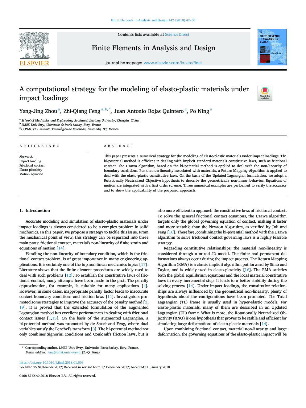 A computational strategy for the modeling of elasto-plastic materials under impact loadings