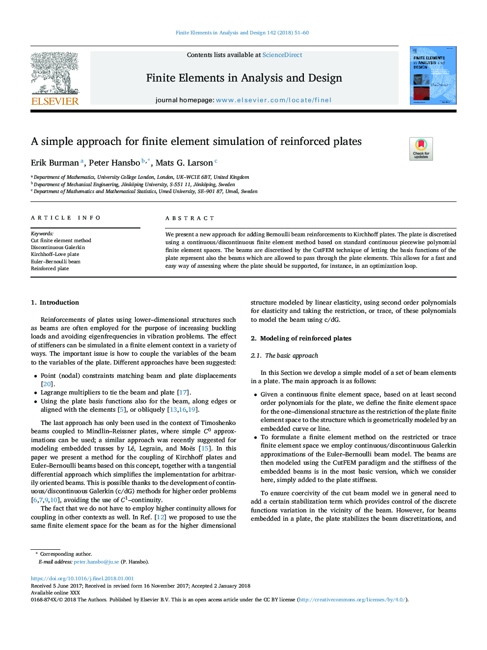 A simple approach for finite element simulation of reinforced plates