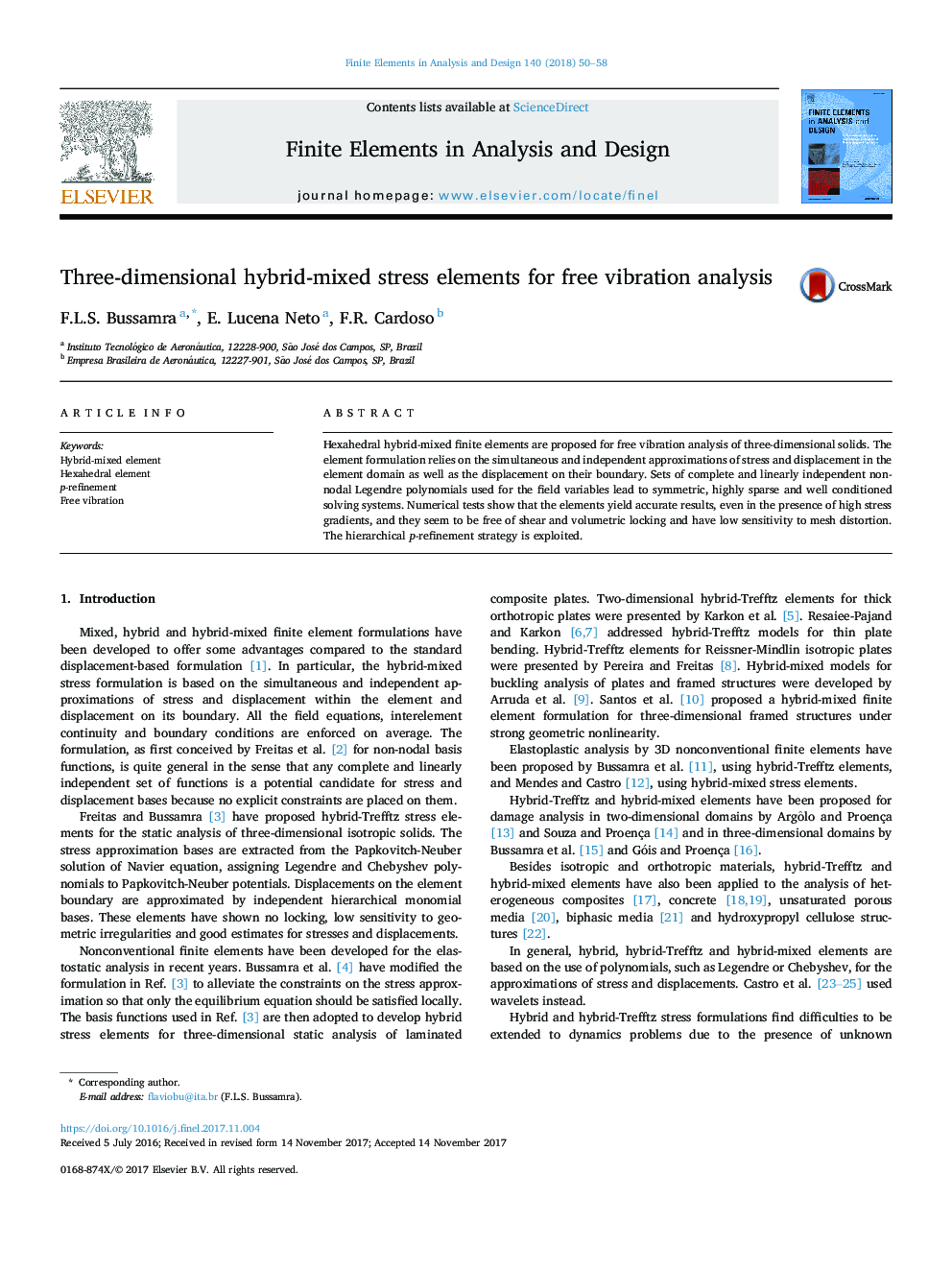 Three-dimensional hybrid-mixed stress elements for free vibration analysis