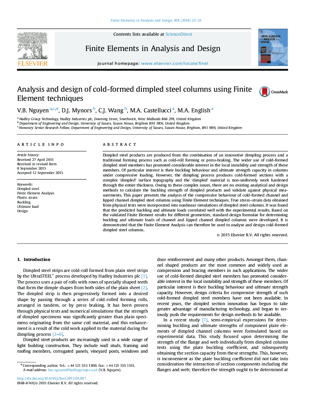 Analysis and design of cold-formed dimpled steel columns using Finite Element techniques