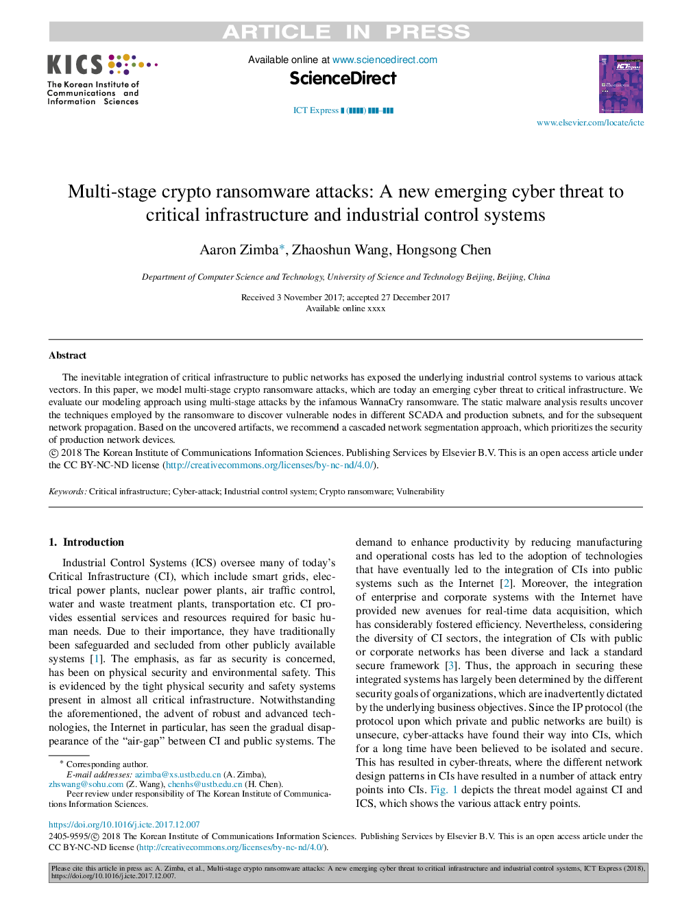 Multi-stage crypto ransomware attacks: A new emerging cyber threat to critical infrastructure and industrial control systems