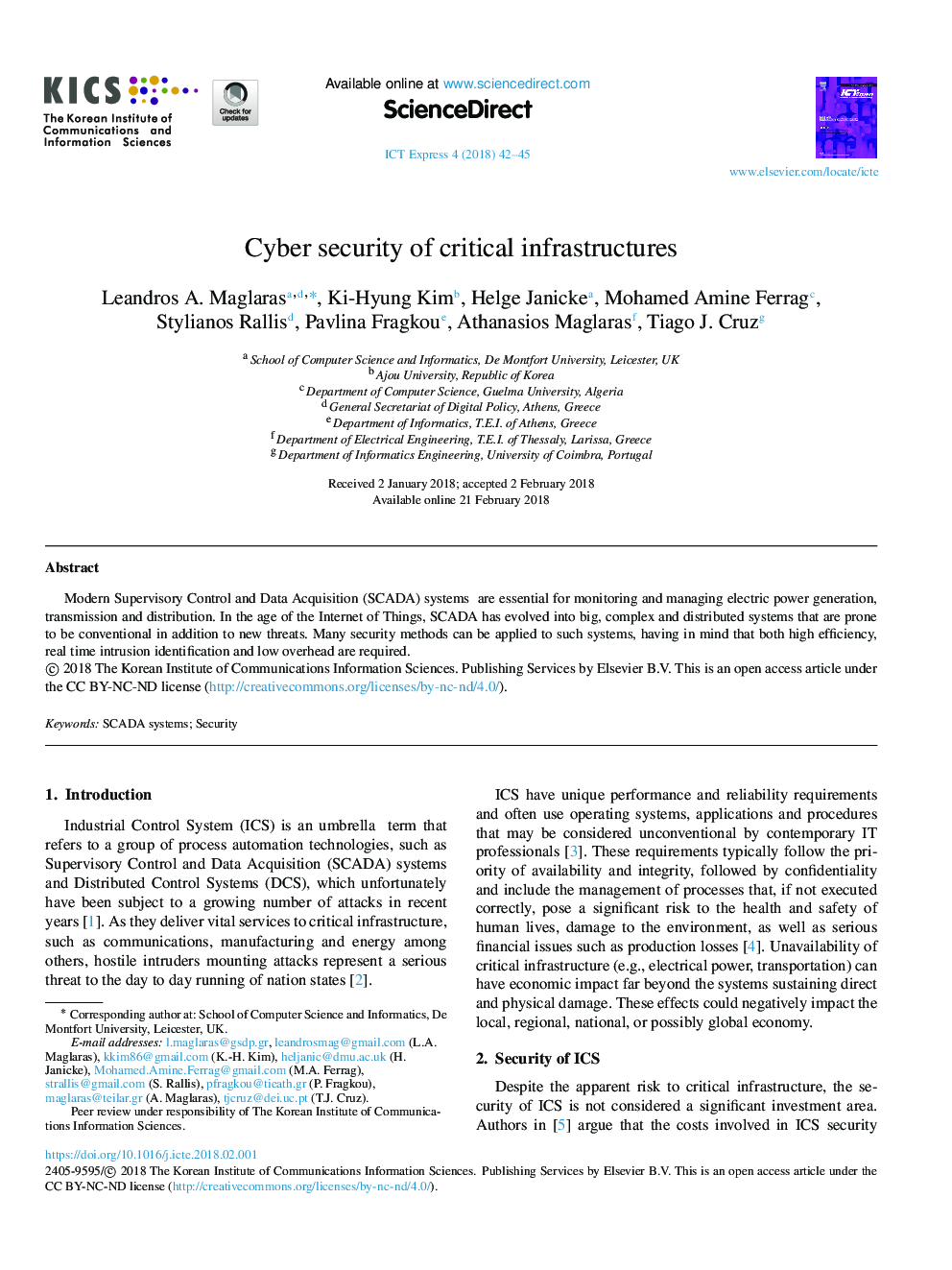 Cyber security of critical infrastructures