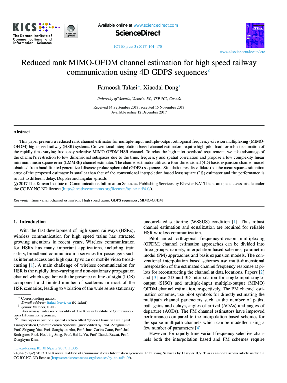 Reduced rank MIMO-OFDM channel estimation for high speed railway communication using 4D GDPS sequences