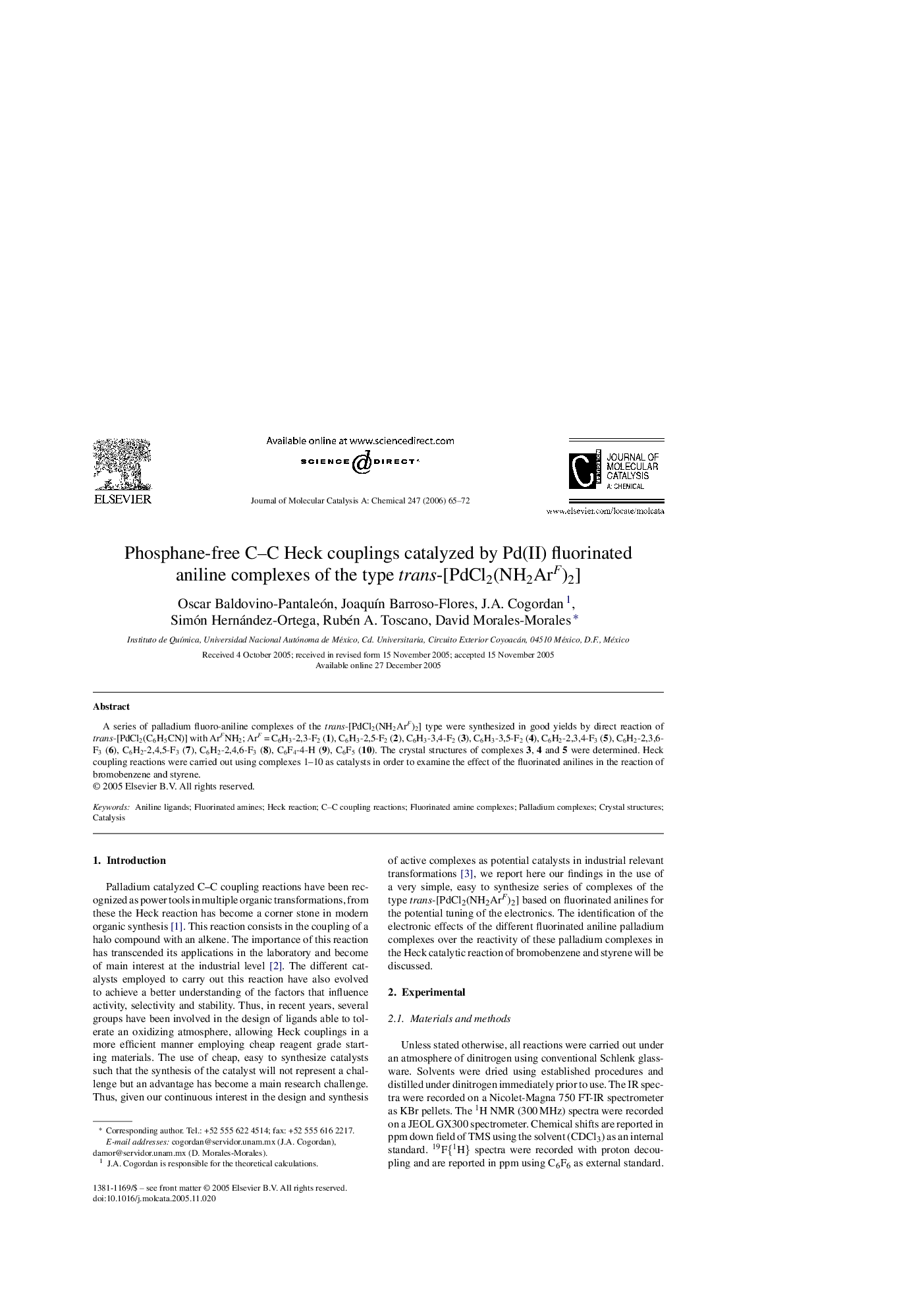 Phosphane-free C–C Heck couplings catalyzed by Pd(II) fluorinated aniline complexes of the type trans-[PdCl2(NH2ArF)2]