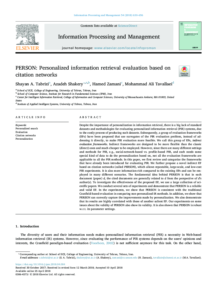 PERSON: Personalized information retrieval evaluation based on citation networks