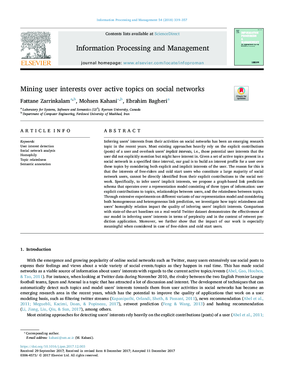 Mining user interests over active topics on social networks