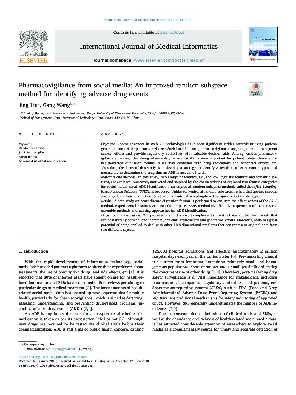 Pharmacovigilance from social media: An improved random subspace method for identifying adverse drug events