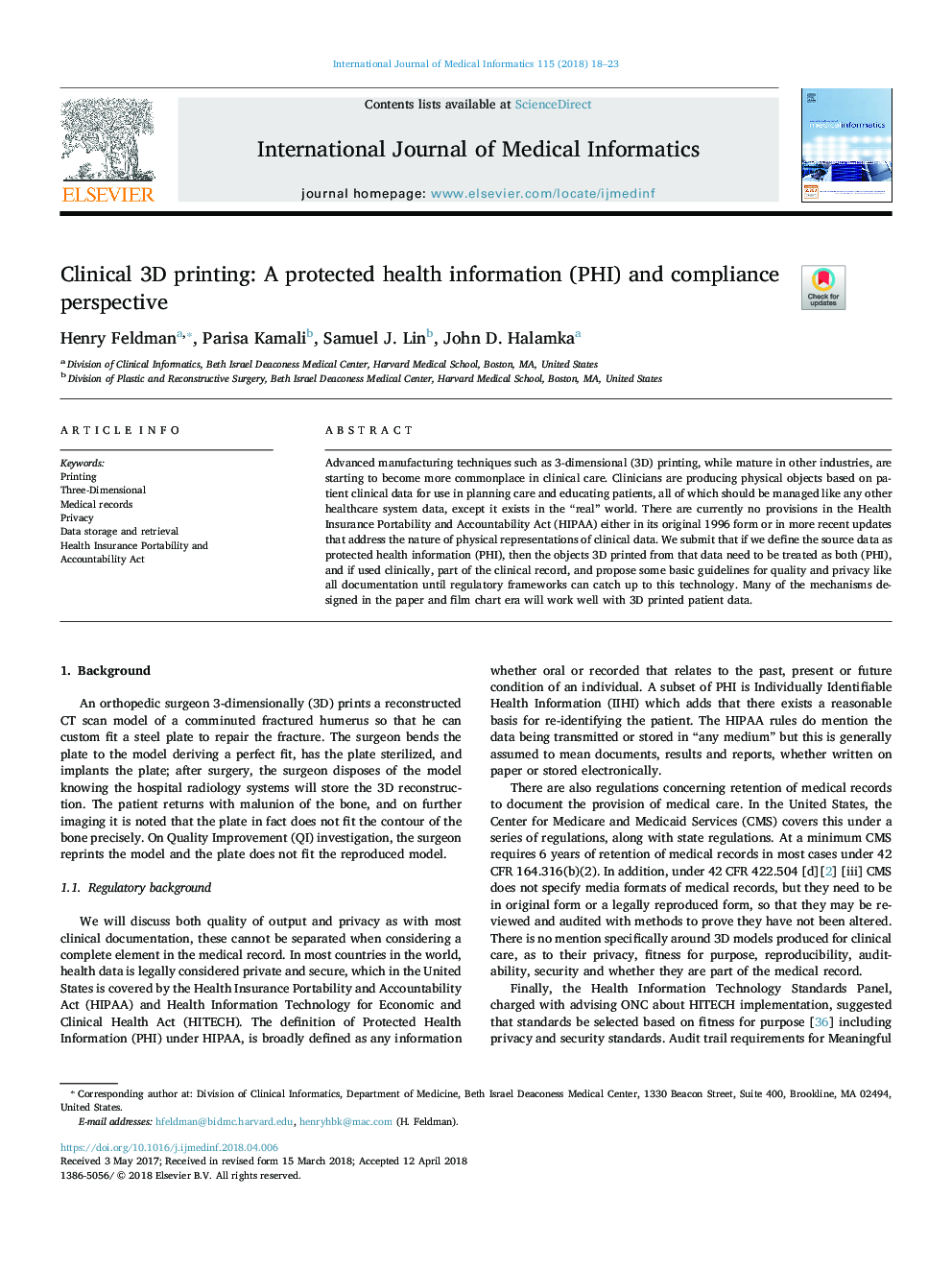 Clinical 3D printing: A protected health information (PHI) and compliance perspective