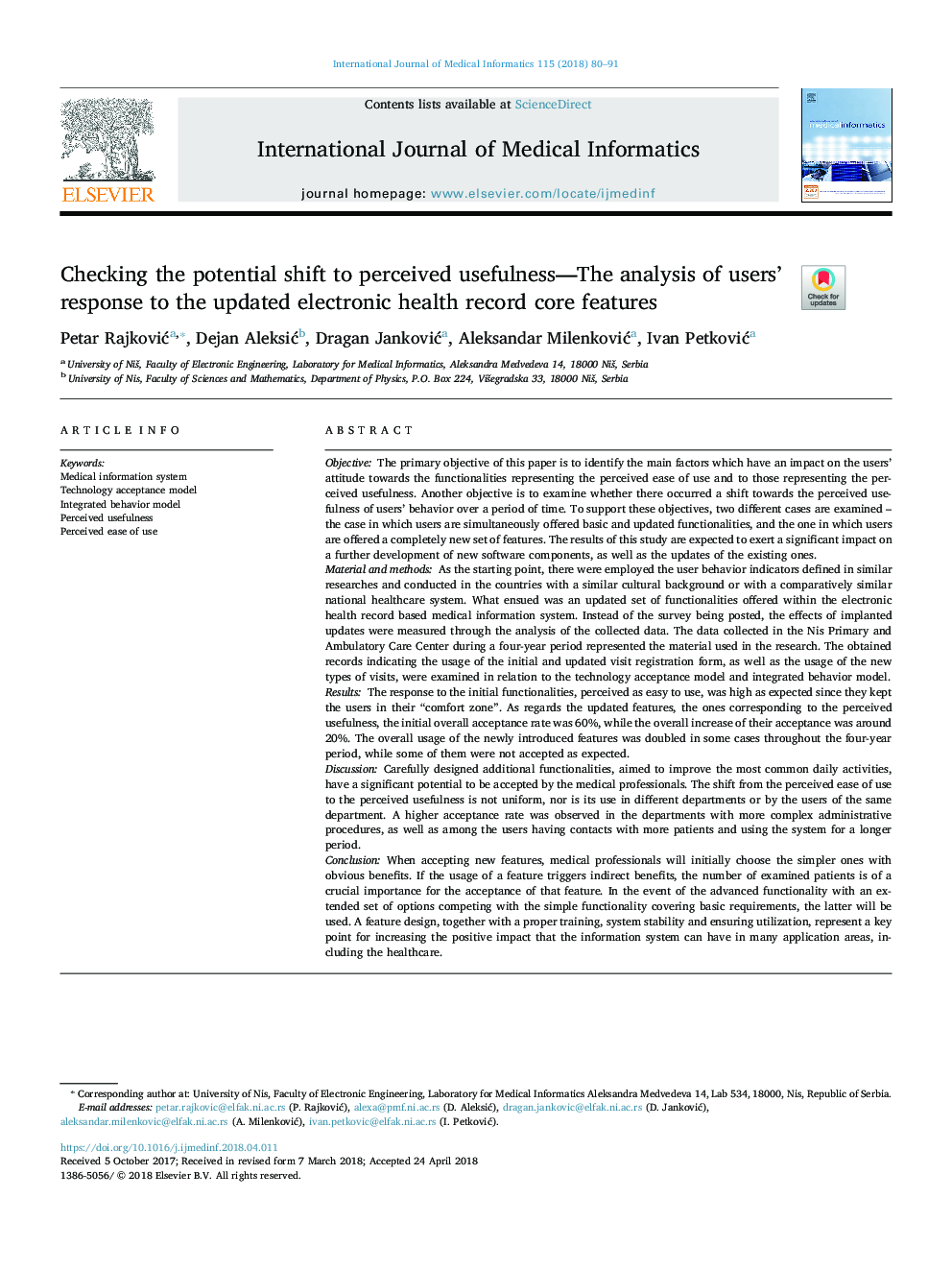 Checking the potential shift to perceived usefulness-The analysis of users' response to the updated electronic health record core features