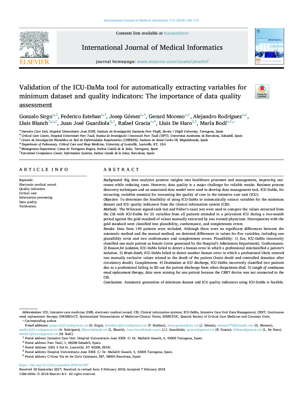 Validation of the ICU-DaMa tool for automatically extracting variables for minimum dataset and quality indicators: The importance of data quality assessment