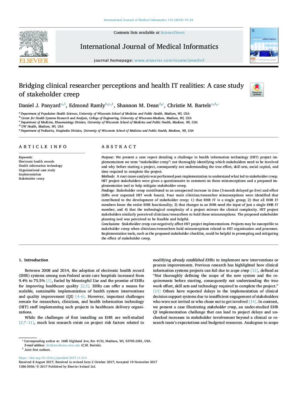 Bridging clinical researcher perceptions and health IT realities: A case study of stakeholder creep