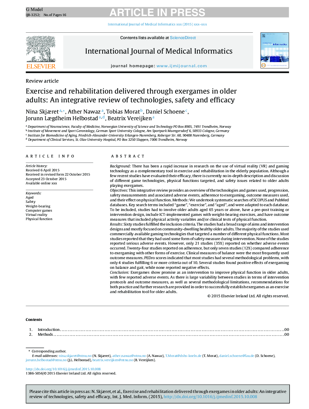 Exercise and rehabilitation delivered through exergames in older adults: An integrative review of technologies, safety and efficacy