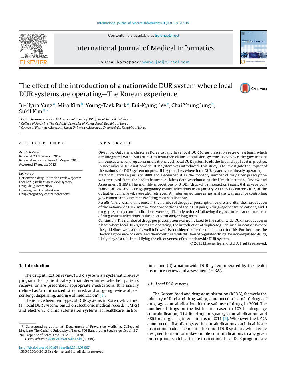 The effect of the introduction of a nationwide DUR system where local DUR systems are operating-The Korean experience