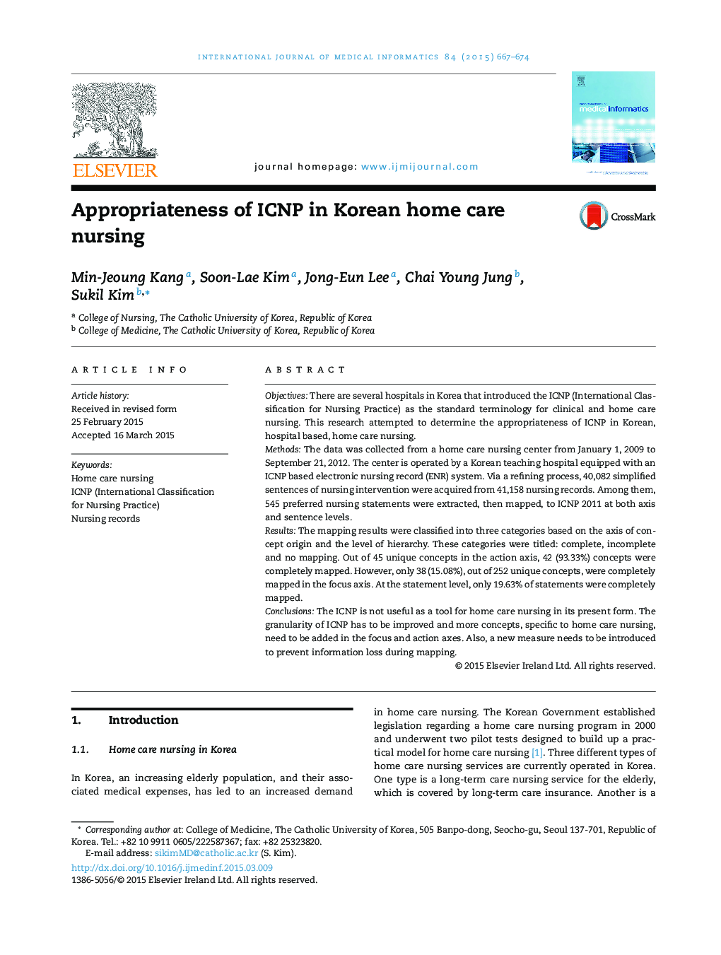 Appropriateness of ICNP in Korean home care nursing