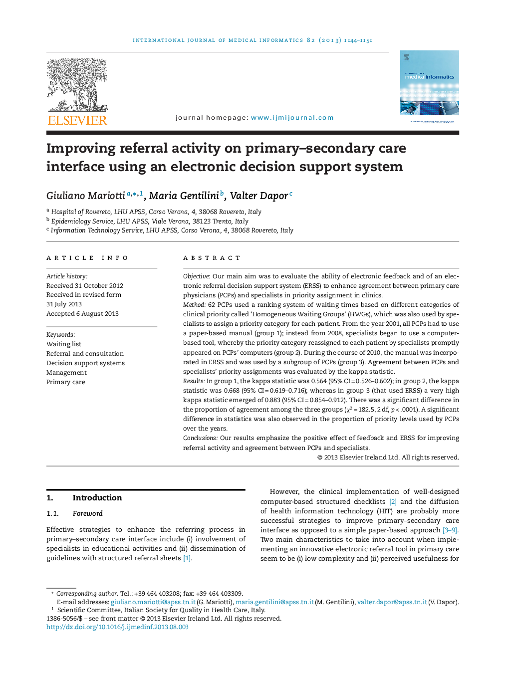 Improving referral activity on primary-secondary care interface using an electronic decision support system