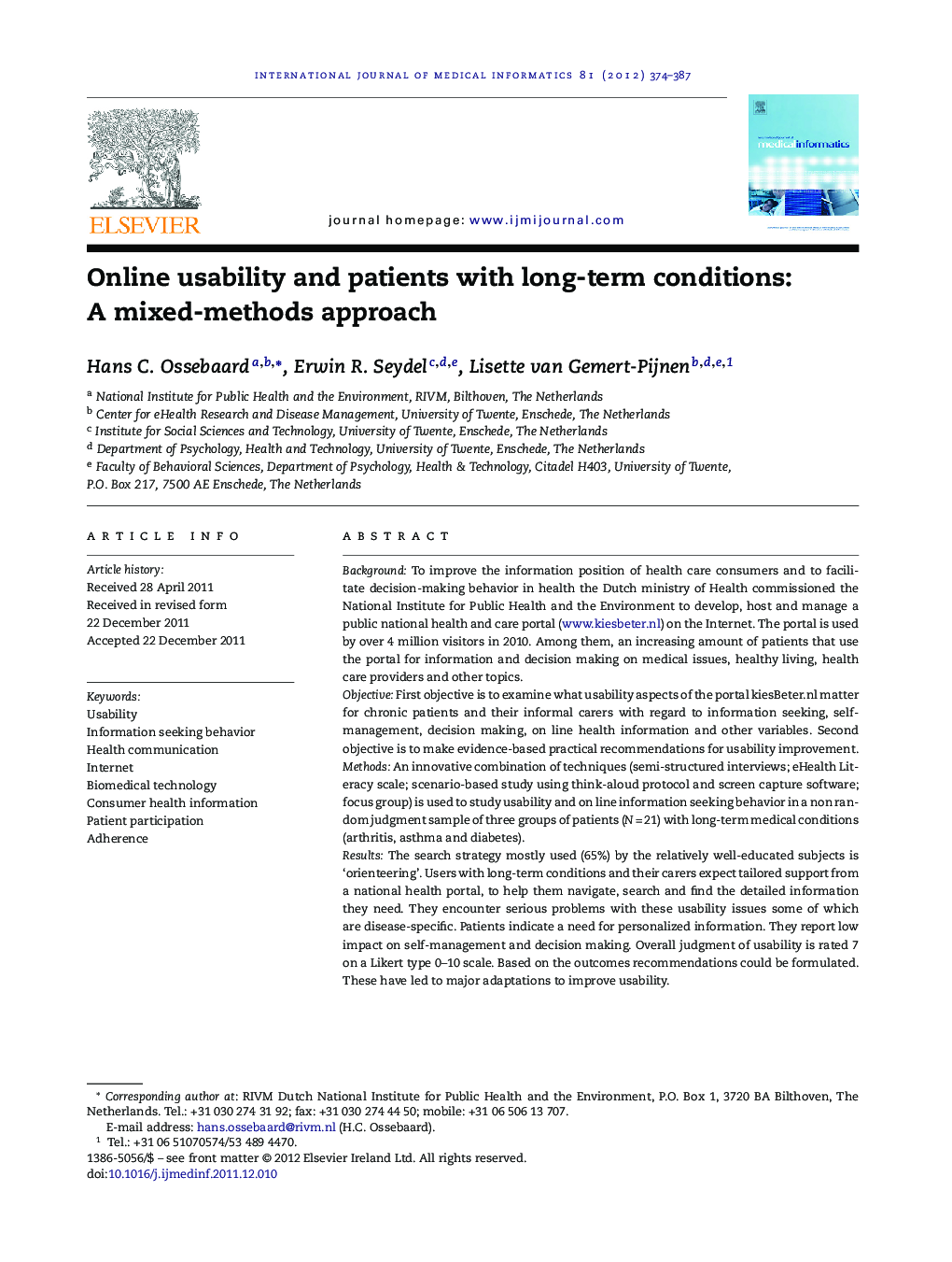 Online usability and patients with long-term conditions: A mixed-methods approach