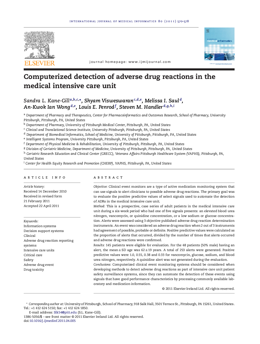 Computerized detection of adverse drug reactions in the medical intensive care unit