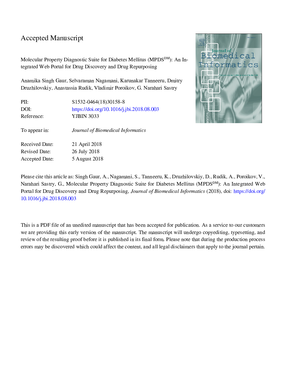 Molecular property diagnostic suite for diabetes mellitus (MPDSDM): An integrated web portal for drug discovery and drug repurposing