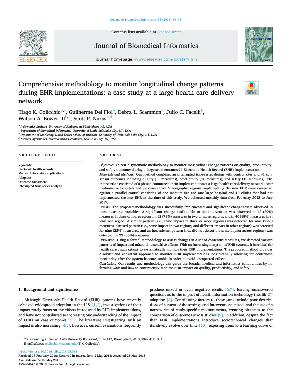 Comprehensive methodology to monitor longitudinal change patterns during EHR implementations: a case study at a large health care delivery network