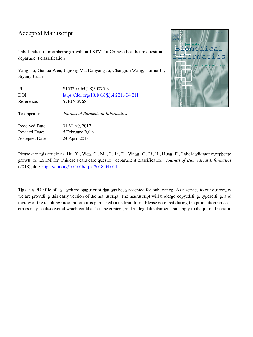 Label-indicator morpheme growth on LSTM for Chinese healthcare question department classification