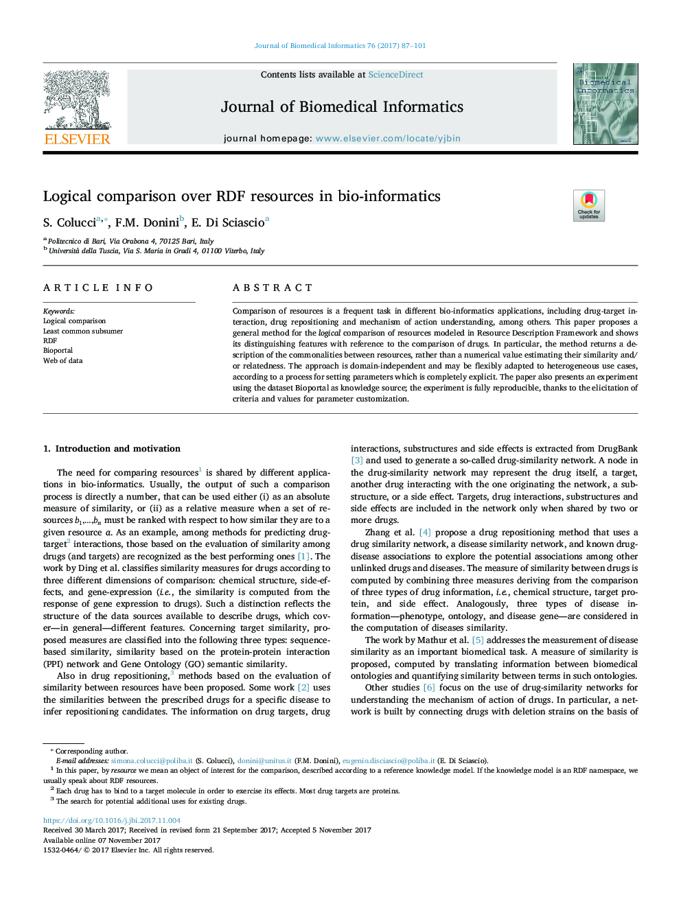 Logical comparison over RDF resources in bio-informatics