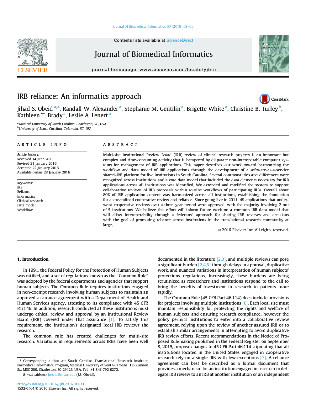 IRB reliance: An informatics approach