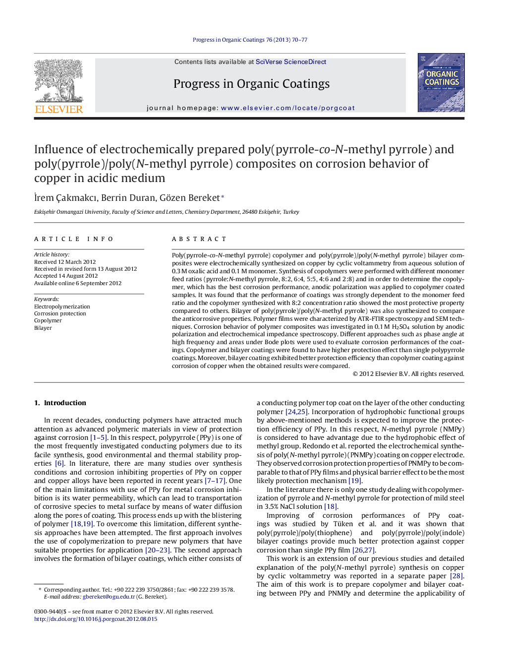 Influence of electrochemically prepared poly(pyrrole-co-N-methyl pyrrole) and poly(pyrrole)/poly(N-methyl pyrrole) composites on corrosion behavior of copper in acidic medium